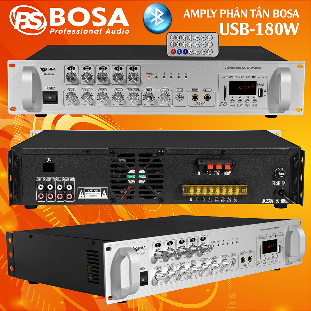 Amply phân tần Bosa USB 180W Remote Bluetooth